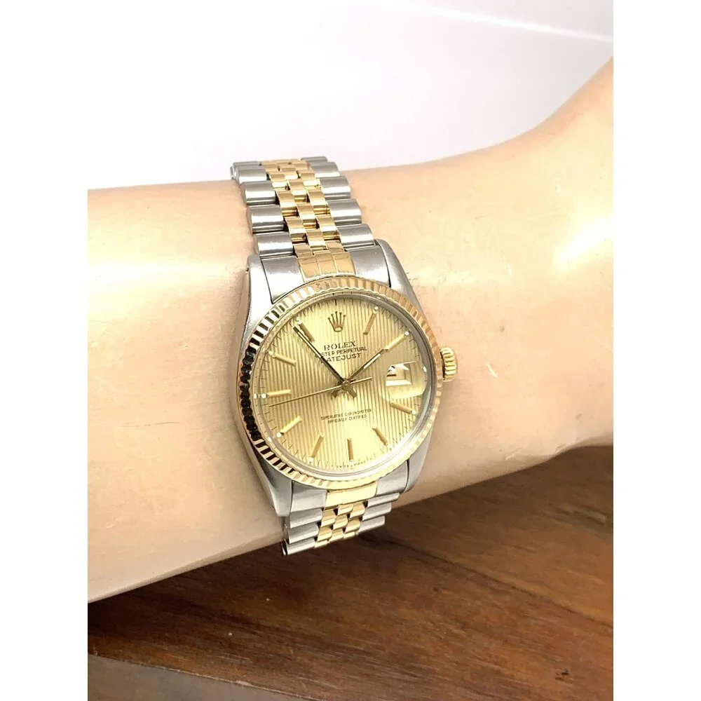 Rolex Datejust Mens Watch 16013 Swiss Automatic Tapestry Dial 1984 Two Tone 36mm
